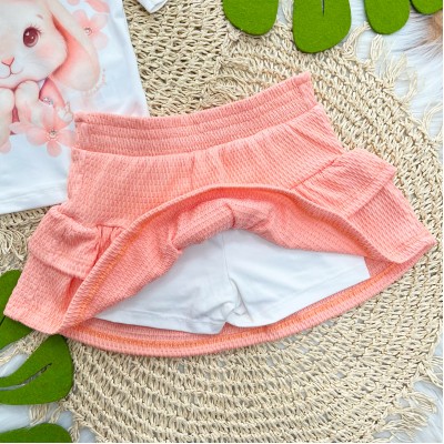 Conj. Blusa Coelhinha e Short Saia - Salmão